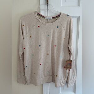 Heart Patterned Beige Sweatshirt PJ Salvage